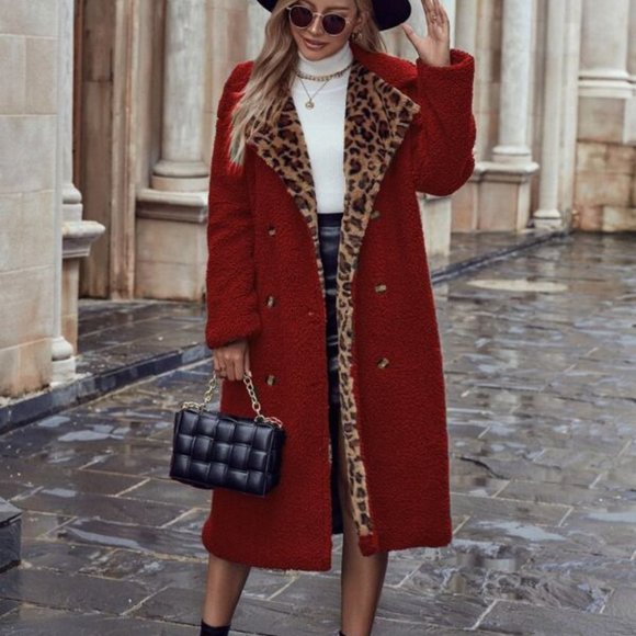 Leopard Panel Double Breasted Teddy Coat - Picture 5 of 6